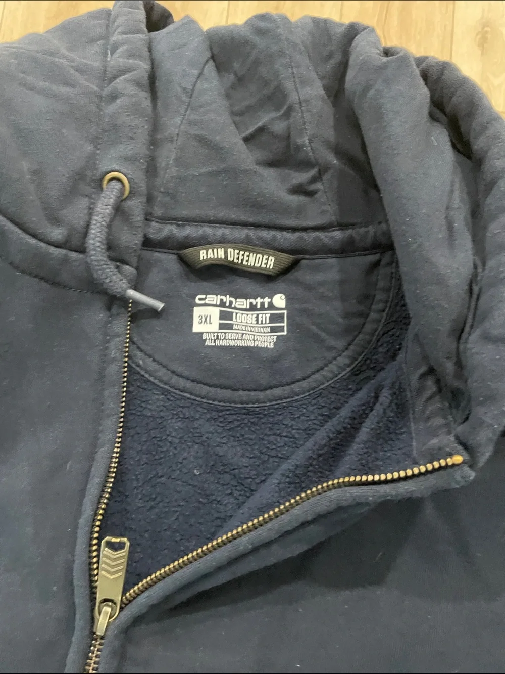 Carhartt Navy Full-Zip Hooded Work Jacket Rain Defender